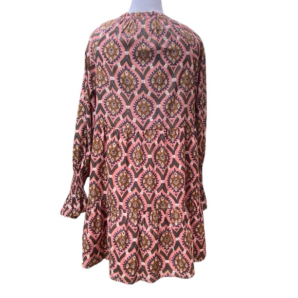 Figue Bella Short Dress in Floral Oasis Blush Cotton India Long Sleeve Tiered - Picture 5 of 15